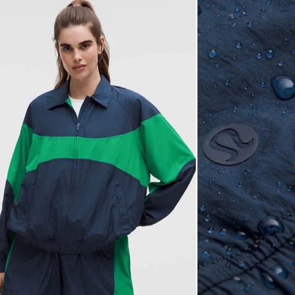 NWT Nylon Collared Jacket Retro Remix Set, Club Blue/ Raceway Green, size S - Picture 2 of 5